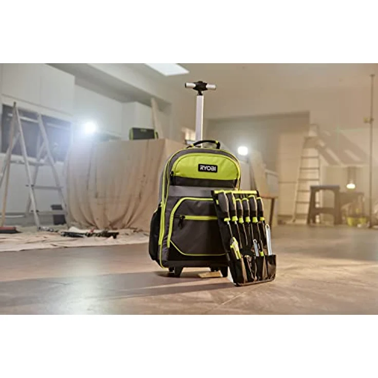 Ryobi Werkzeug-Rucksack, mit teleskopierbarem Griff und Rollen, 52 cm, Stabil... - RYOBI – Bild 2