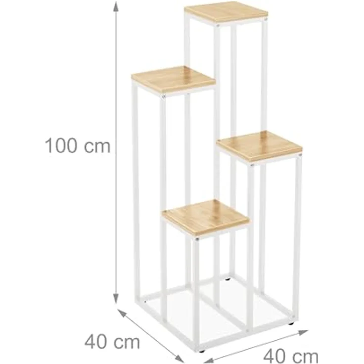 relaxdays Blumenständer Weiße Blumentreppe mit 4 Ablagen, Hellbraun - Stufenförmiges Pflanzenregal aus Stahl und MDF, maximale Traglast 40 kg – Bild 5