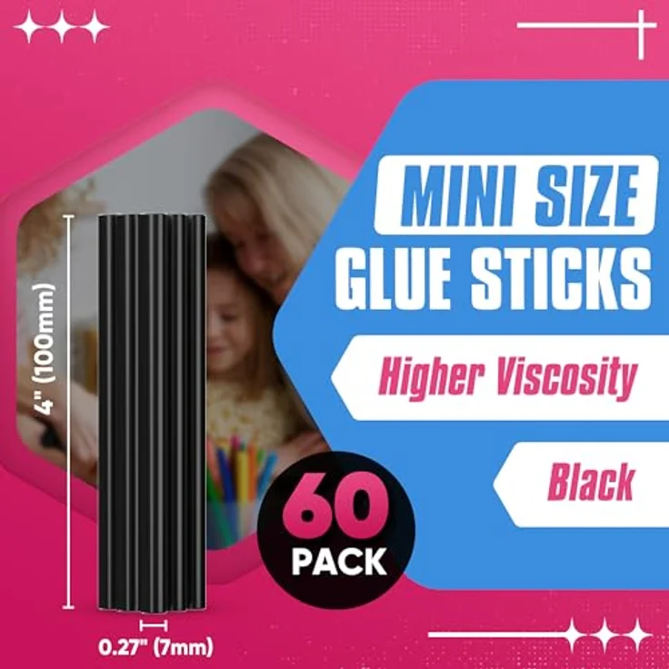 EZUVITA Mini-Heißklebesticks, 60 Stück, 7 x 100mm, Schwarze Heißklebestifte, kompatibel mit Heißklebepistolen für hohe und niedrige Temperaturen, schnelle Aushärtung, vielseitige Anwendung – Bild 3