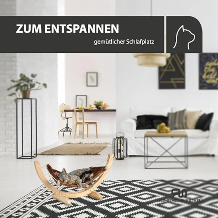 Rohrschneider® Katzenhängematte Cat Relax | Katzenschlafplatz | Katzenbett | Katzenkorb zum Schlafen | Hängematte Katze (Braun) – Bild 5