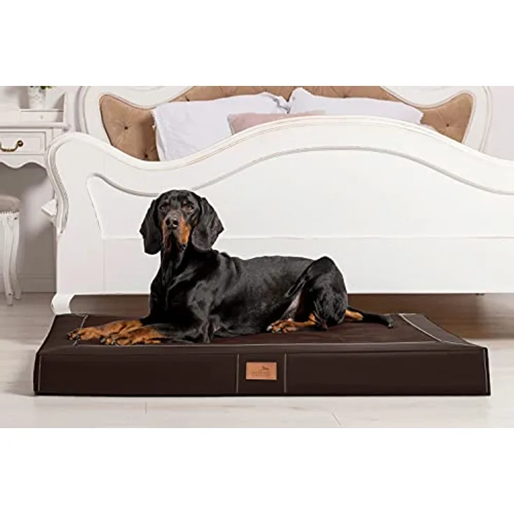 tierlando® Oscar VIP Ortho Hundematratze Kunstleder Velours Orthopädisches Hundebett VISCO Größe: OS4 100cm | Farbe: AL-01 braun
