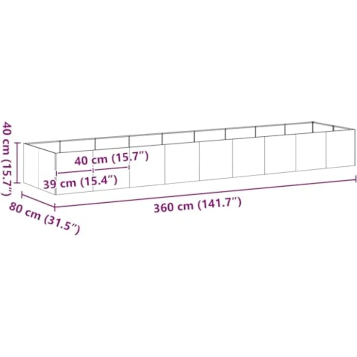 "vidaXL Hochbeet Pflanzkübel Schwarz 360x80x40 cm Stahl, Robuste Konstruktion aus kaltgewalztem Stahl und großzügiger Pflanzraum" – Bild 4