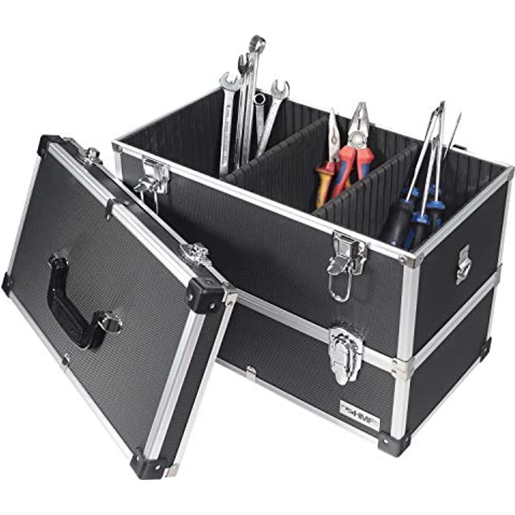 HMF 14660-02 Alu Werkzeugkoffer leer, 2 Etagen, 44 x 32,5 x 24 cm, schwarz – Bild 4
