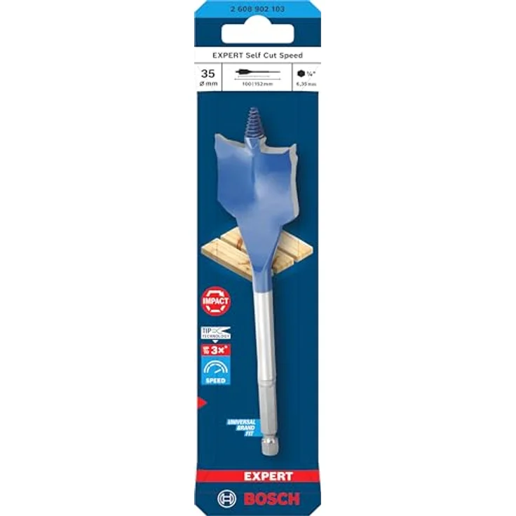 Bosch Expert Self Cut Speed Spade Bit, 35mm x 152mm, HEX Shank, schnelles Bohren in Weichholz, 1 Stück – Bild 2