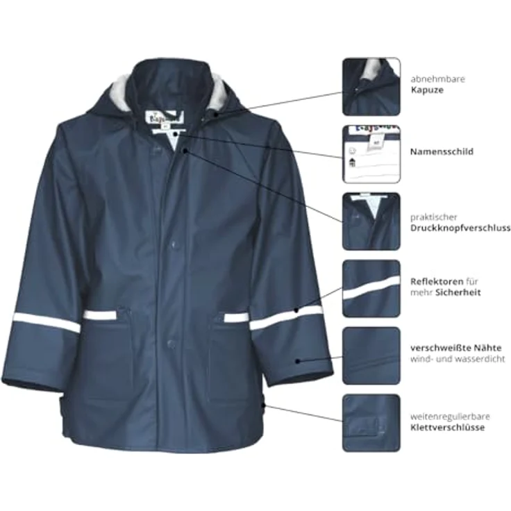 Playshoes Regenjacke Basic, wind- und wasserdicht, abnehmbare Kapuze, Reflektoren, grau – Bild 6