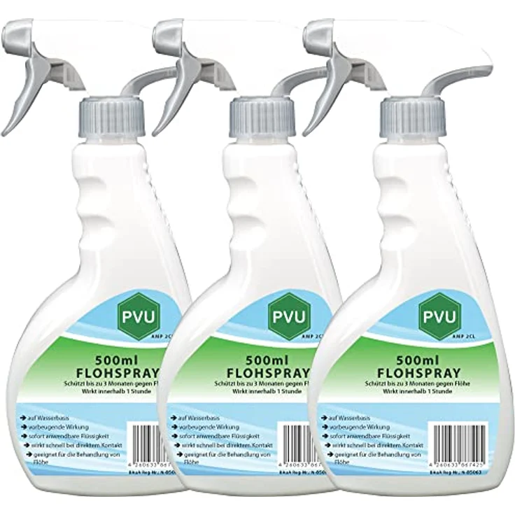 Pvu Floh Spray 3x500ml - Langzeitwirkung gegen Flöhe & Tierflöhe Innen und Außen auf Wasserbasis – Bild 1