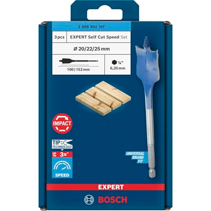BOSCH EXPERT Self Cut Speed Flachfräsbohrer-Set 3-teilig, 20/22/25 mm, für Hochgeschwindigkeitsbohren in Holz – Bild 2