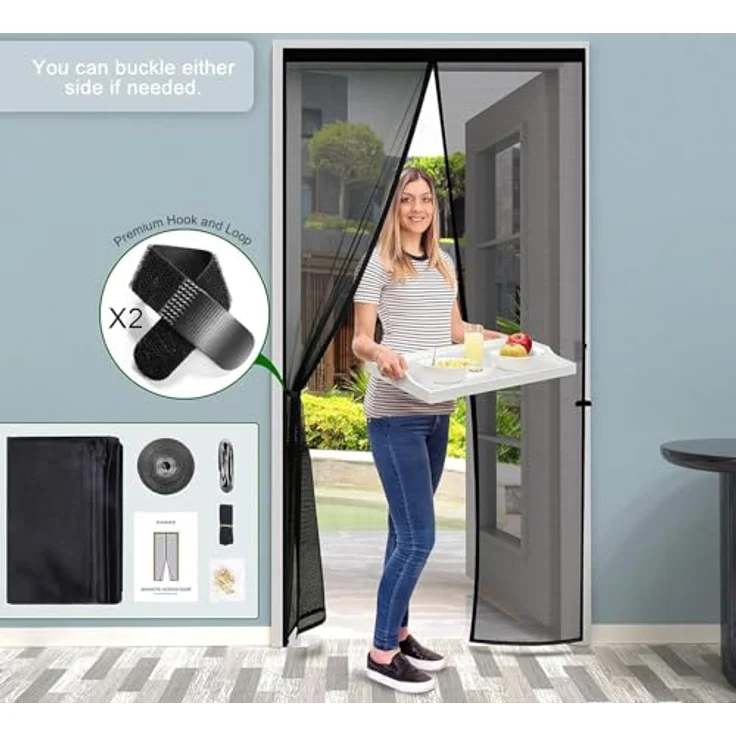 Cinkee Verdickter Fliegengitter Tür Moskitonetz mit Magnetverschluss, Insektenschutz für Balkontür, Kellertür und Terrassentür, kinderleichte Klebemontage ohne Bohren, schwarz, 100x220cm – Bild 4