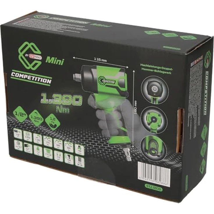 KS Tools 512.0030 COMPETITION 1/2" Mini-Hochleistungs-Druckluft-Schlagschrauber, 1.390 Nm, mit Soft-Grip-Handgriff und 3-fach Drehmomentvorwahl – Bild 5