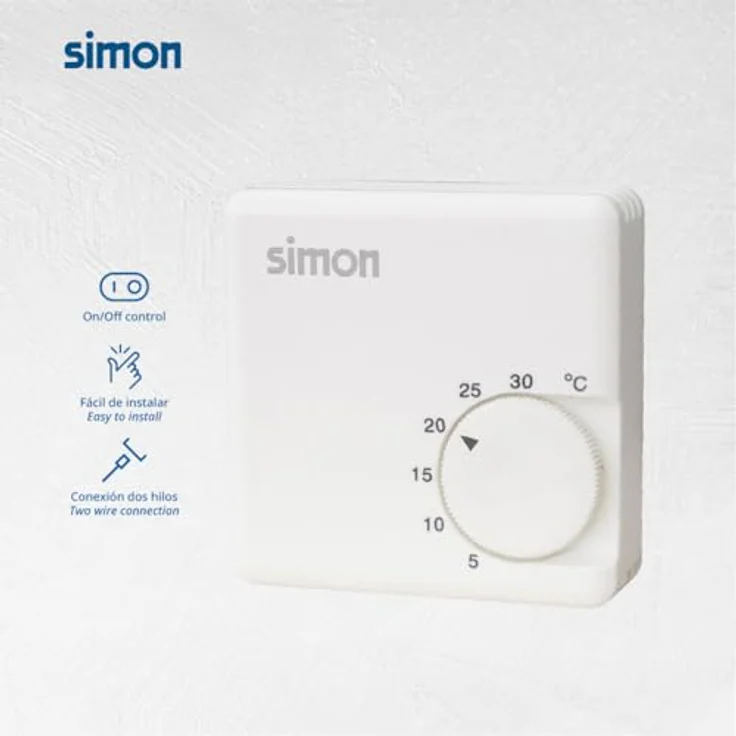 Simon Mechanischer Thermostat, analoger Wandthermostat für Heizung, Temperaturregelung 5 °C–30 °C, Aufputzmontage, Weiß – Bild 2