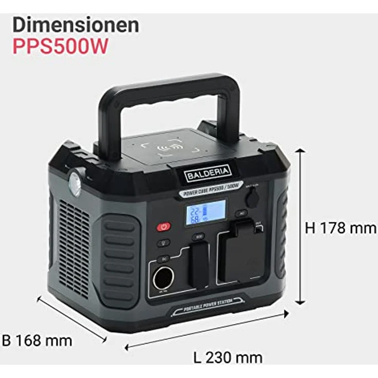 BALDERIA Power Set PPS500-SP60 60 W 400 Wh 230 V für Outdoor Camping Arbeiten Notfall Balkon Wohnmobil – Bild 6