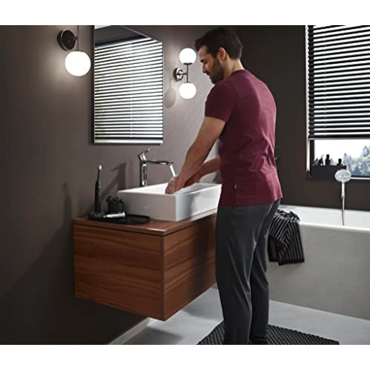 hansgrohe Metris 260 Spültischarmatur, chrom, mit Normalstrahl und Zugstangen-Ablaufgarnitur, für Waschschüsseln – Bild 7
