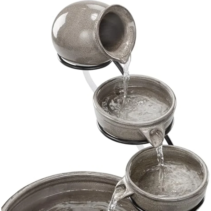 Esotec Solar Kaskadenbrunnen Firenze, Keramik mit 4 Terrakotta Schalen, wetterfest, H=55cm, Gartenbrunnen Wasserfall – Bild 4