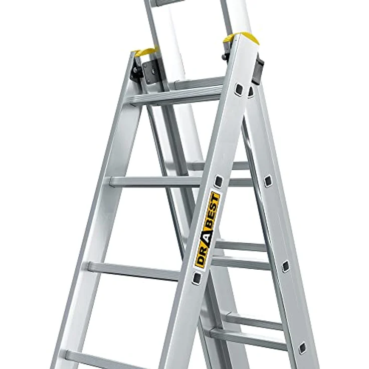 DRABEST Leiter PRO Serie Klappleiter 3-teilig Aluminium Vielzweckleiter 3x13 Sprossen Kombileiter Arbeitshöhe 8 m Belastbarkeit 150 kg Eimerhaken – Bild 5