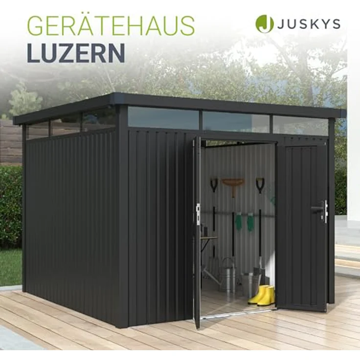 Juskys Gerätehaus Luzern 8,6 m² - Metall Geräteschuppen mit Türen & Fenstern - wetterfest & abschließbar - Anthrazit – Bild 2