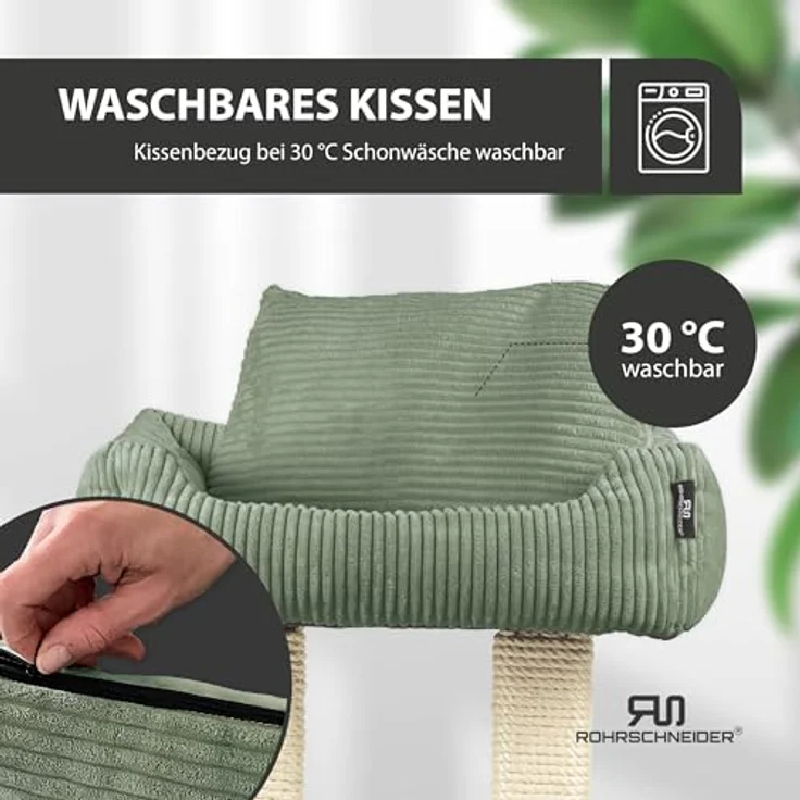 Rohrschneider Kratzbaum Katzenbaum Wolly 2 breite Kratzstämme mit Katzenbett Cordstoff, Made in Germany, versch. Farben – Bild 8