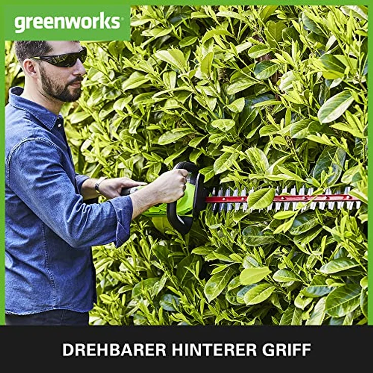 Greenworks Akku-Heckenschere G40HT61K2 (Li-Ion 40 V 61 cm Schnittlänge 27 mm Zahnabstand 3000 Schnitte-min verstellbarerer Zusatzhandgriff mit 2Ah Akku und Ladegerät) – Bild 4