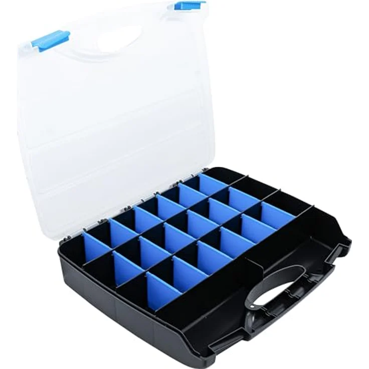 BGS TECHNIC Kunststoff-Leerkoffer für Kleinteile, 23 Ablagefächer mit herausnehmbaren Trennstege, individuell anpassbar, 380 x 320 x 60 mm, Gewicht 0,918 kg – Bild 2