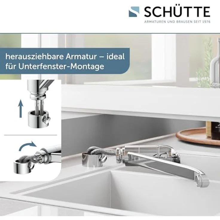 Schütte Spültischarmatur LUCA, Hochdruck Wasserhahn Küche für Unterfenster-Montage, chrom, 360° schwenkbar, Bajonett-Verschluss – Bild 2