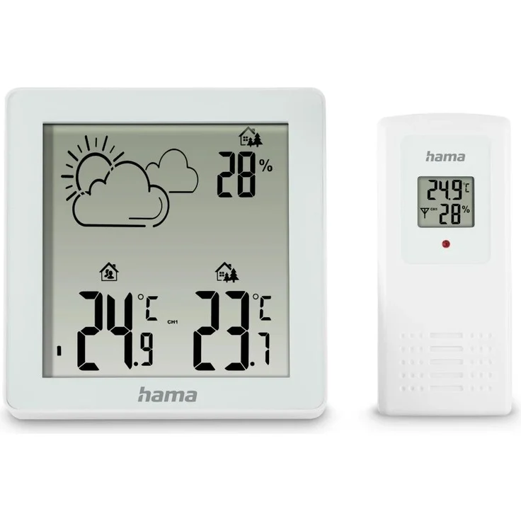 Hama Wetterstation Zakynthos, Thermometer und Hygrometer mit Außensensor, Weiß – Bild 1