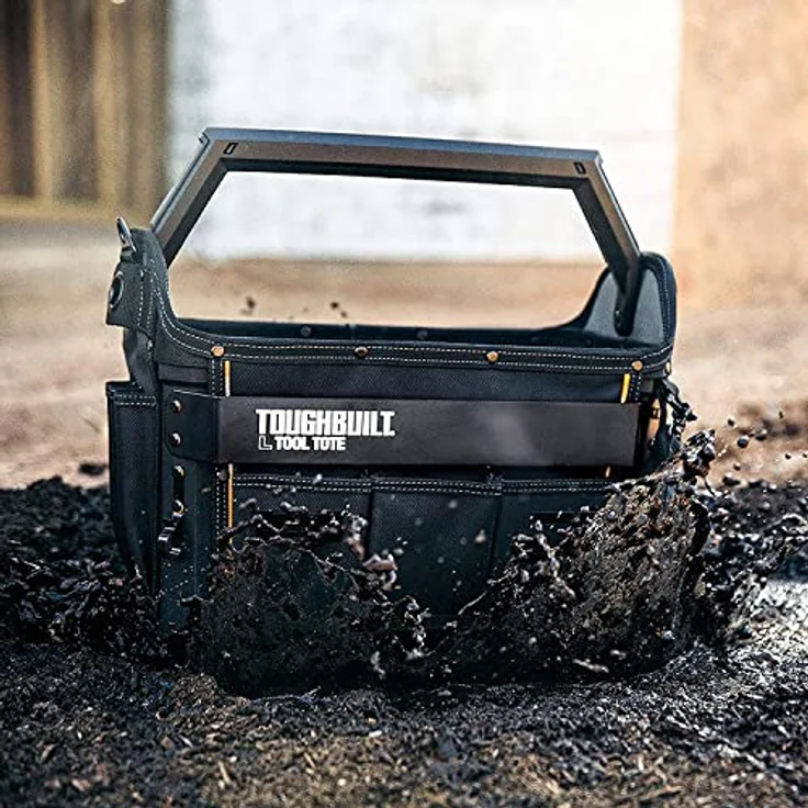ToughBuilt Large Tool Tote, strapazierfähige Werkzeugtasche mit Hartschalenkonstruktion, wasserdichtem Boden und flexiblen Außentaschen – Bild 7