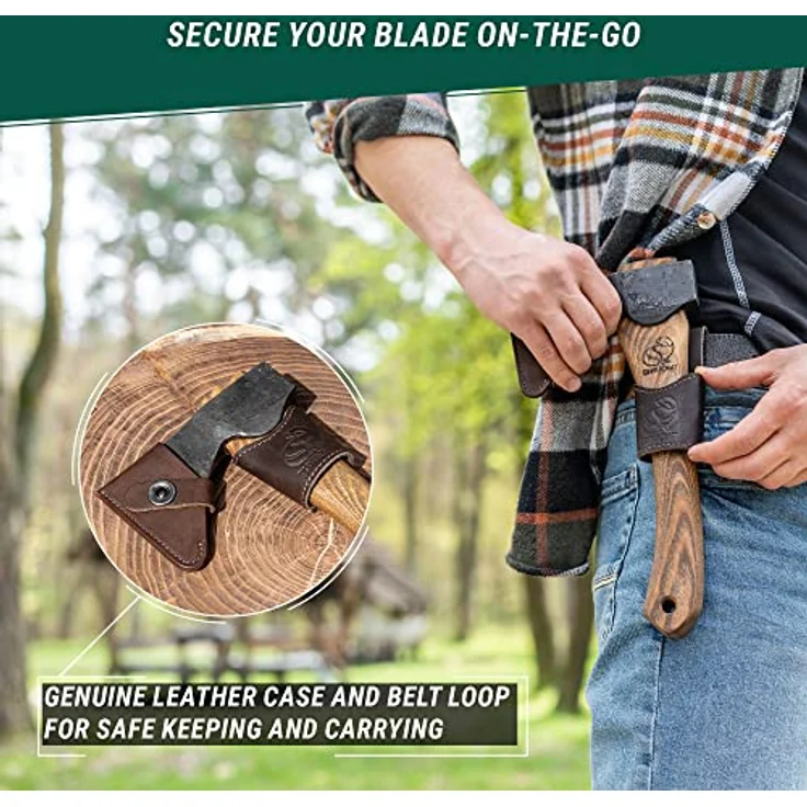 BeaverCraft AX1 Holzbearbeitungsaxt – Geschmiedete Bushcraft-Axt aus Kohlenstoffstahl mit ergonomischem Eschenholzgriff, inklusive Rindslederscheide für Camping und Outdoor-Aktivitäten – Bild 4