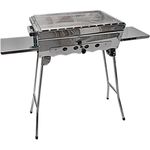 Grillpeter Mangal Khan Edelstahl Schaschlik Grill mit Grillrost, tragbarer Grill aus rostfreiem Edelstahl 1,5mm, mit regulierbarer Luftzufuhr, Klappbare Standfüße, 31x54 cm, silber