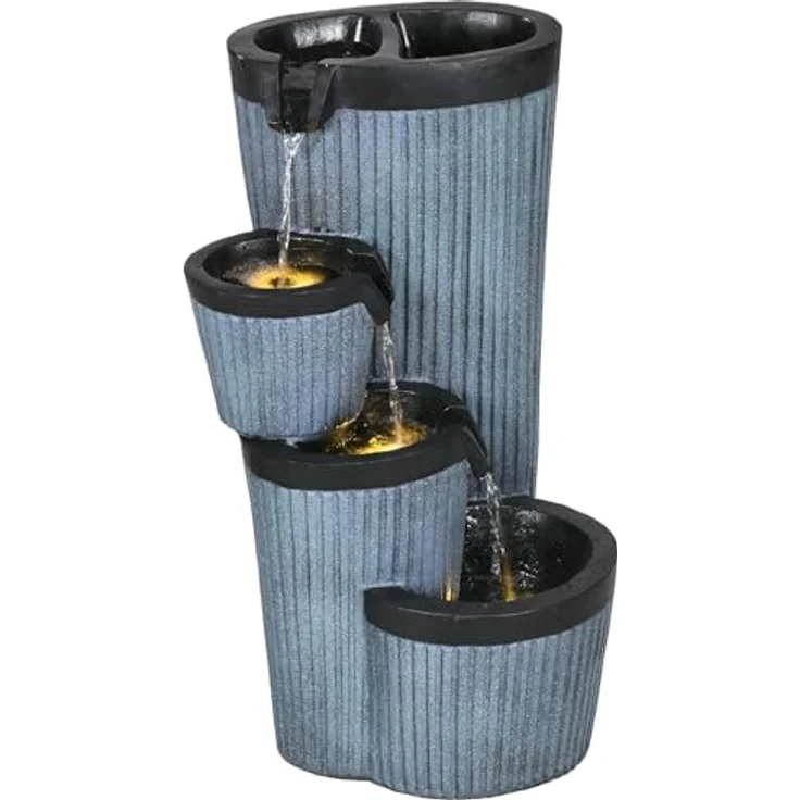Outsunny Gartenbrunnen, Solar Springbrunnen mit LED-Beleuchtung, 4 stufiger Zierbrunnen mit Blumenkasten, Kunstharz, 33 x 30 x 57,5 cm – Bild 1