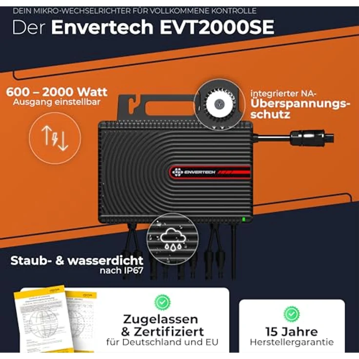 Solarway Balkonkraftwerk 2000W Komplettset mit Envertech Wechselrichter - Flachdach Halterung, ideal für maximale Power. – Bild 3