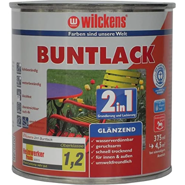 Wilckens Farben Acryl-Buntlack 2in1 glänzend, Grundierung und Decklack in einem, 375ml – Bild 1