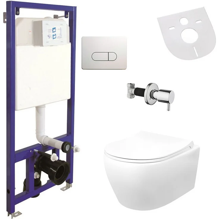 Aloni Tiefspül-WC AL5512KomplettSet, Keramik, Taharet/Bidet Funktion, Soft-Close WC-Sitz, Edelstahl, Grau – Bild 1