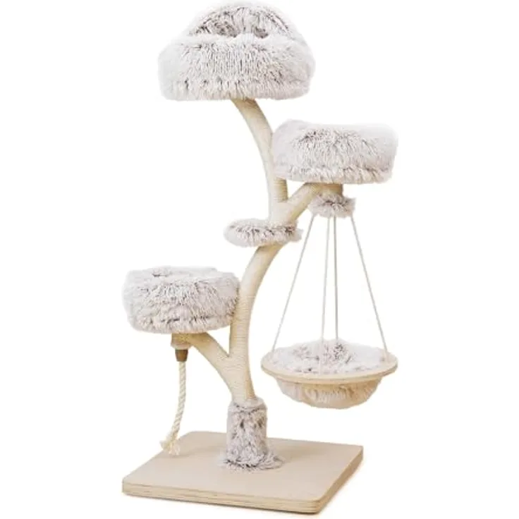 Fudajo Designer Kratzbaum in Zweigdesign 130 cm hoch, Katzenkratzbaum mit Plüsch und Sisal, Kletterbaum für Katzen, Katzenbaum mit Hängeliege - Preisvergleich