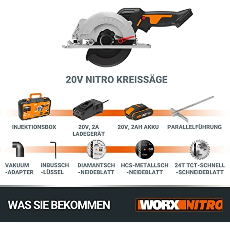 WORX WX531 Akku Kreissäge 20V ? Schneidet mühelos Holz, Metall, Fliesen & Plastik ? Bürstenlose Kreissäge für exakte, gerade Schnitte ? Mit Akku, Ladegerät & Koffer – Bild 6