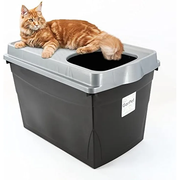 GarPet XXL Hop-In Katzenklo Katzentoilette Top Entry Jump-In Haubentoilette Groß Einstieg Oben Katzen WC Klo schwarz