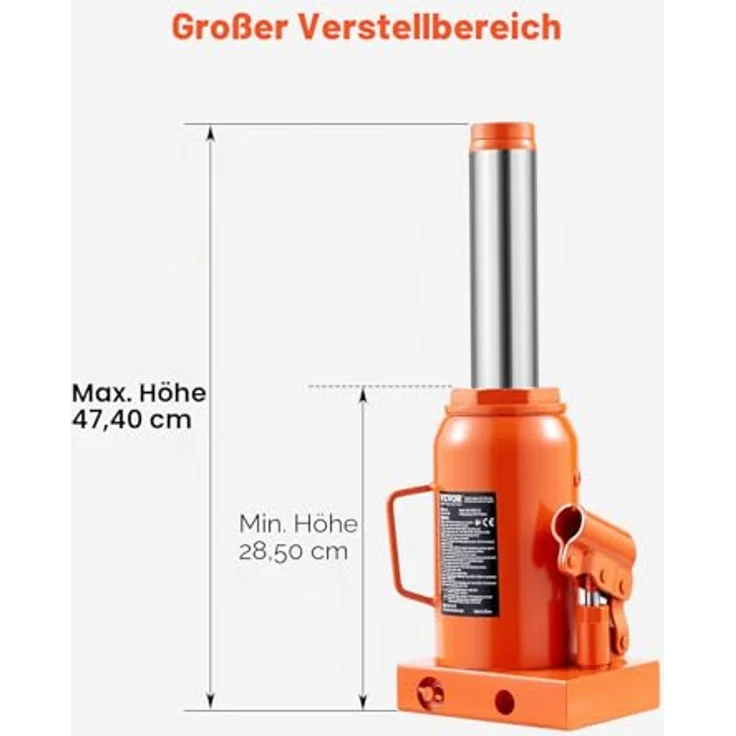 VEVOR hydraulischer Wagenheber 30 t, Stempelwagenheber mit 285-475 mm Hubbereich und 3-teiligem Griff für Auto, Pickup, LKW und Wohnmobil – Bild 3