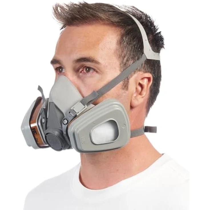 3M Mehrweg-Halbmaske 6002C - Halbmaske mit Wechselfiltern gegen organische Gase, Dämpfe und Partikel - Für Farbspritz- und Maschinenschleifarbeiten – Bild 3