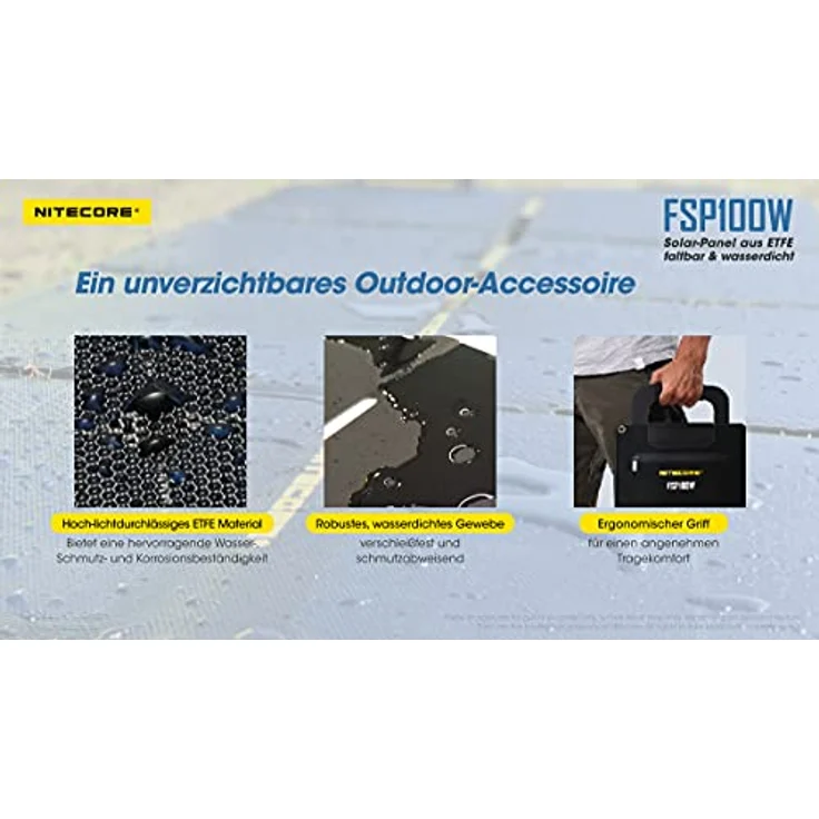 Nitecore FSP100WIPX5, 100W Solarpanel mit faltbarem Design, IPX5 Spritzwasserschutz, 2.60 kg – Bild 9