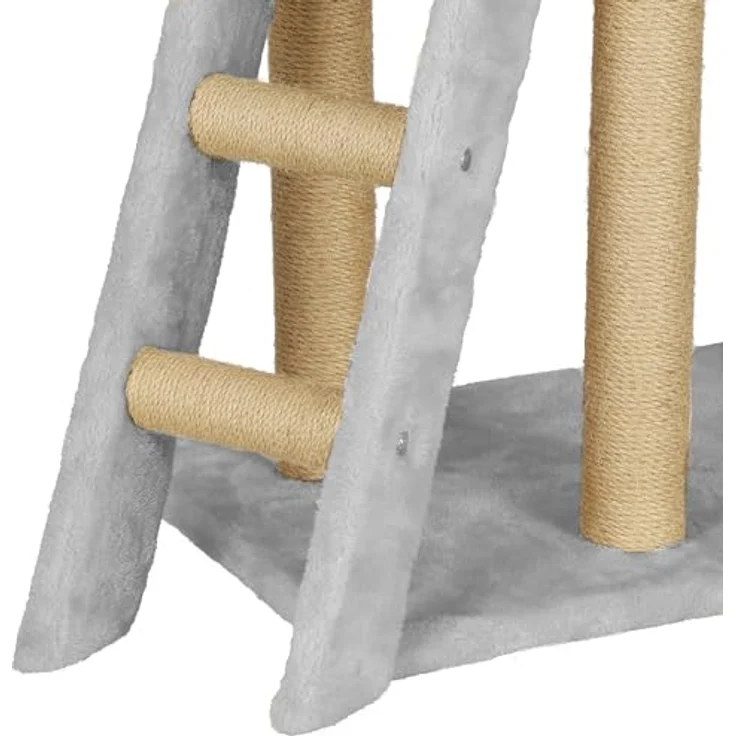 SPRINGOS Katzenkratzbaum Katzenhaus Liegemulde Spiel-Pompons Plattformen 136 cm, in Hellgrau – Bild 5