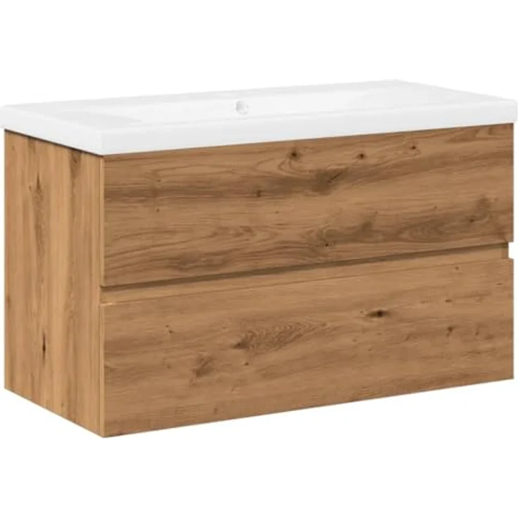 vidaXL Waschbeckenunterschrank Artisan-Eiche, Unterschrank mit Einbaubecken und Wandmontage, Badschrank mit viel Stauraum – Bild 1