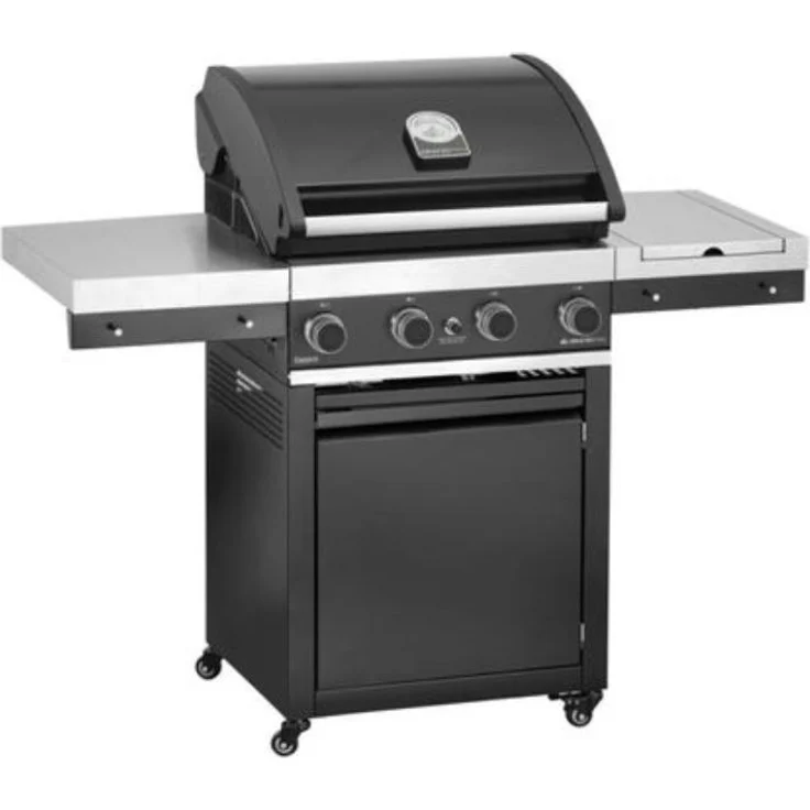 Grandpro Premium G4 Trolley, Gasgrill mit 4 Edelstahlbrennern und Seitenkocher, schwarz