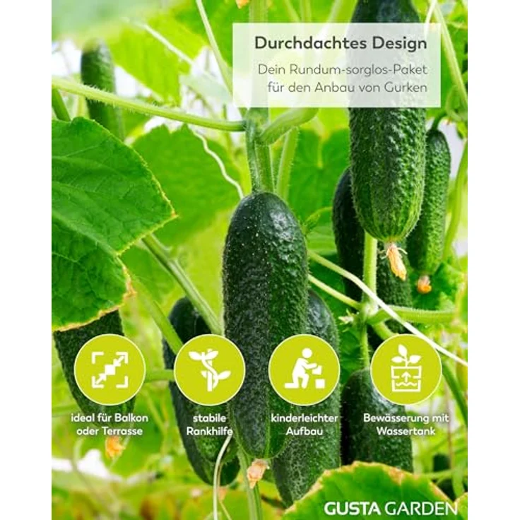 GUSTA GARDEN Curt Cucumber - Selbstbewässernder Gurkentopf mit Ranksystem, 20L Erdvolumen & 4,5L Wassertank, Rankhilfe, UV-Stabil, Made in EU (hellgrau) – Bild 3
