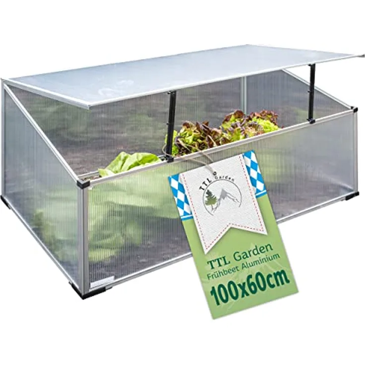 TTL Garden Frühbeet Aufsatz 100x60x40cm, Alu & Polycarbonat, Mini-Gewächshaus mit einstellbarem Deckel für optimale Wachstumsbedingungen, robuster Aluminiumrahmen, witterungsbeständig