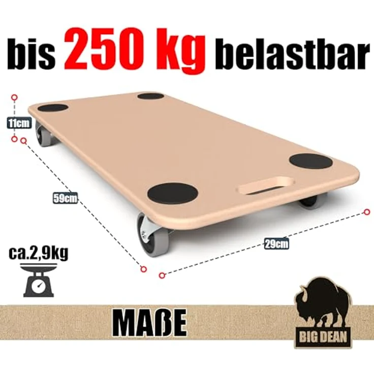 2x Möbelroller Transportroller 250kg Rollbrett MDF Möbel Hund Roller – Bild 4