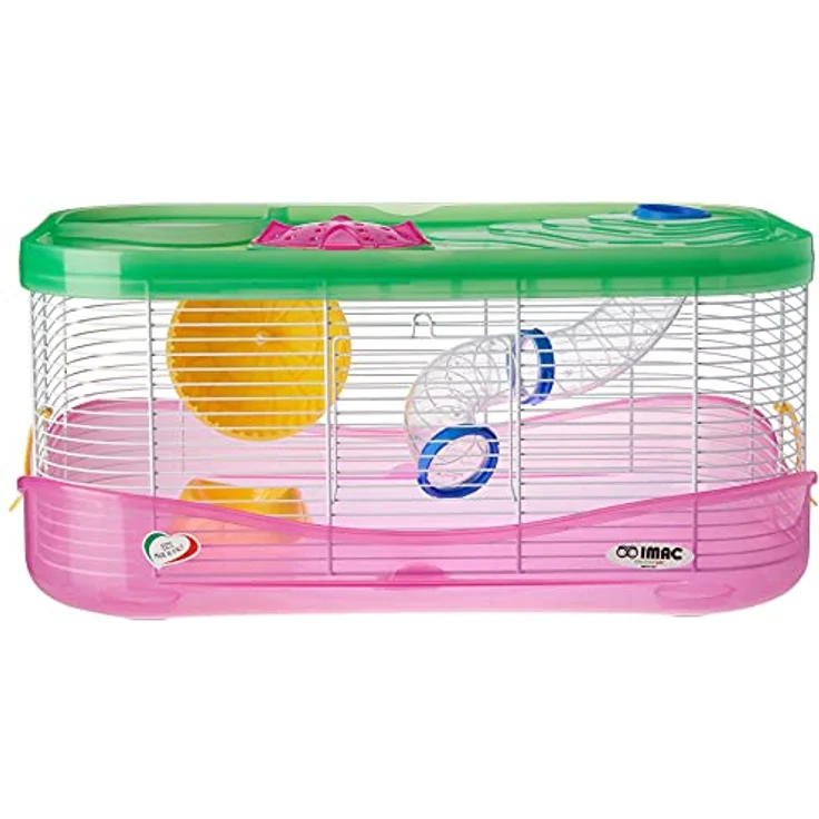 IMAC Hamsterkooi Fantasy, Gehege mit 2 Stockwerken, Laufrad und Rutsche, orange, rosa, grün – Bild 2