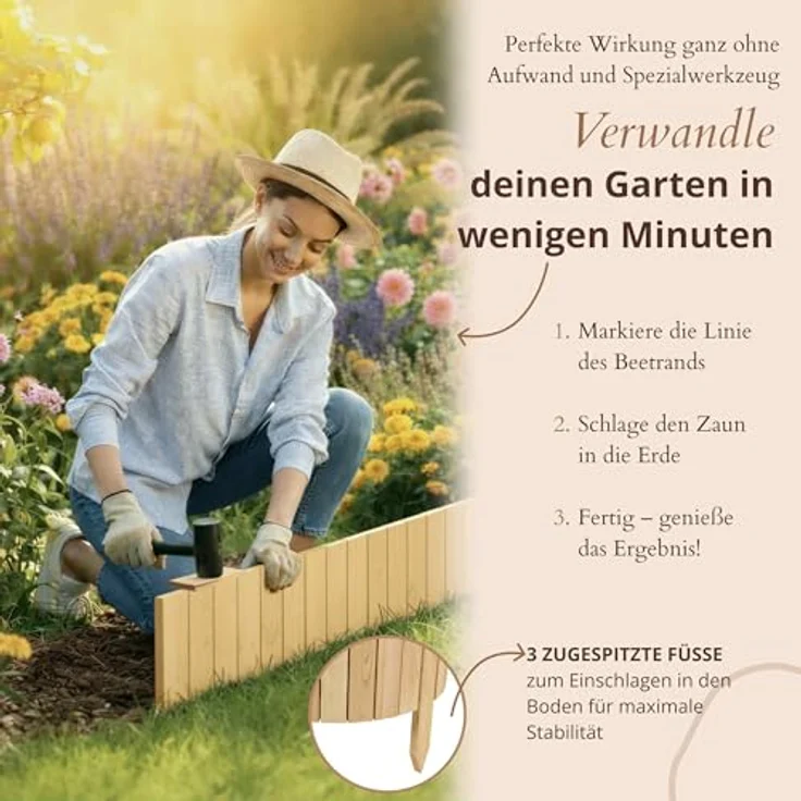 Floranica Flexible Beeteinfassung 100x10 cm Braun imprägnierte Rasenkante Beetumrandung aus Kiefernholz Gartenzaun Steckzaun Rollboarder – Bild 6