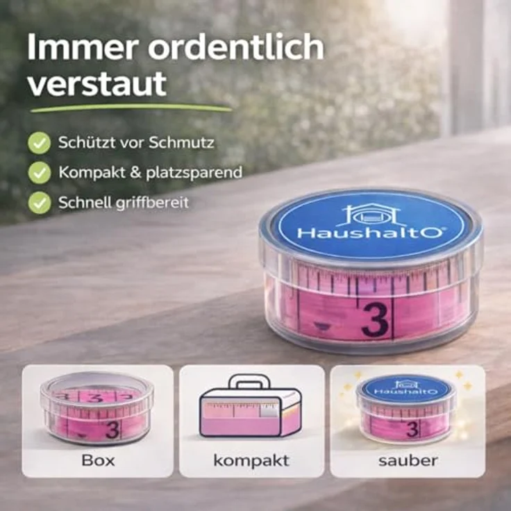 HaushaltO 2 in 1 Maßband 150 cm, Schneidermaßband mit cm und Inch Skalierung, flexiblem Material, inkl. Aufbewahrungsbox (Pink) – Bild 5
