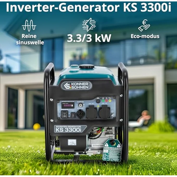 Könner & Söhnen KS 3300i Inverter Stromerzeuger, 3,3 kW reine Sinuswelle, tragbar, EURO 5, 25,5 kg – Bild 2
