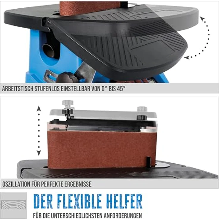 GUEDEAKTIVBANK Spindel-Bandschleifmaschine GSBSM 500, oszillierend, mit verstellbarem Tisch und Zubehöraufbewahrung – Bild 4