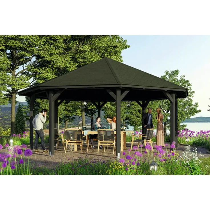 GartenHaus SKAN HOLZ Nice 4 Pavillon, 8-Eck aus hochwertigem Leimholz, Ø 630 cm, anthrazit