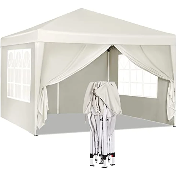 WOLTU Pavillon Pop-Up wasserdichter Faltpavillon Sonnenschutz Event Pavillon mit Seitenwänden Gartenpavillon auf Terrasse Camping Festival Pagodenzelt aus Oxford Metallrahmen 3 x 3 m Beige – Bild 1